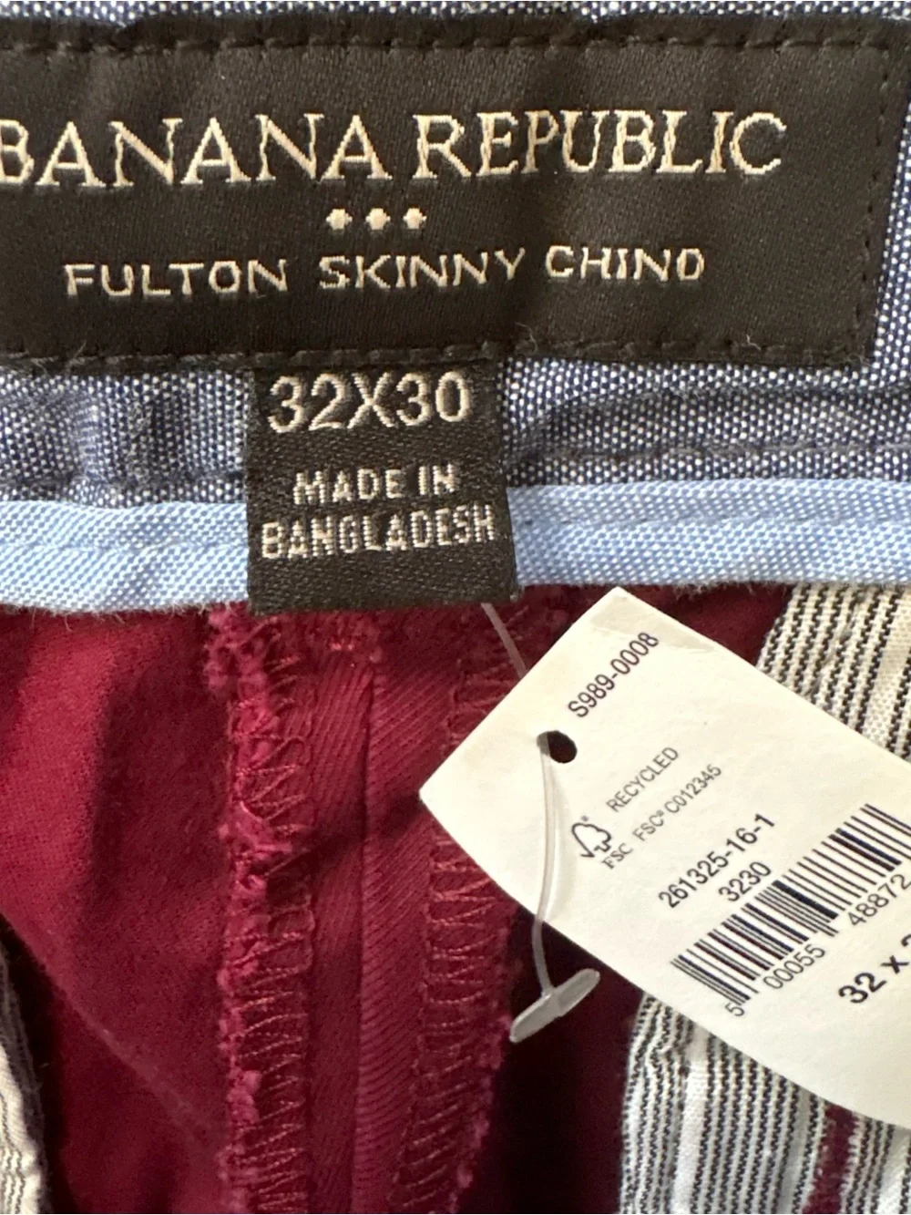 Banana Republic Fulton Men’s Stretch Chino Pants Skinny Fit Burgundy 32/30